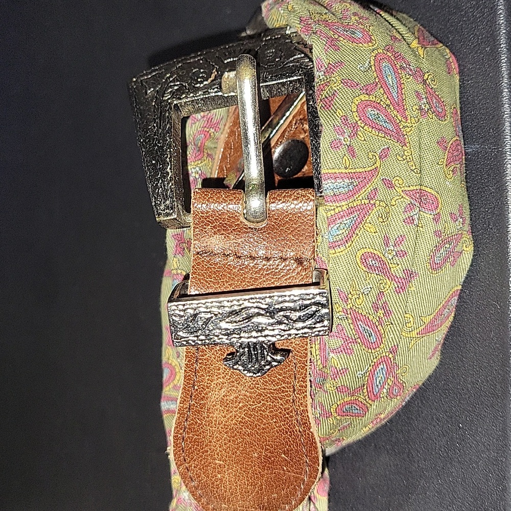 Magid Vintage Womens L Leather Ribbon Paisley Belt With Silver Accents